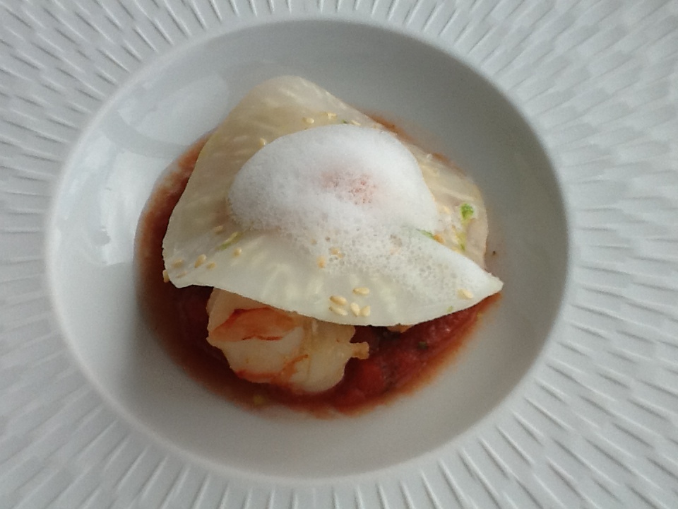 Raviole de gambas crème de guacamole © SK