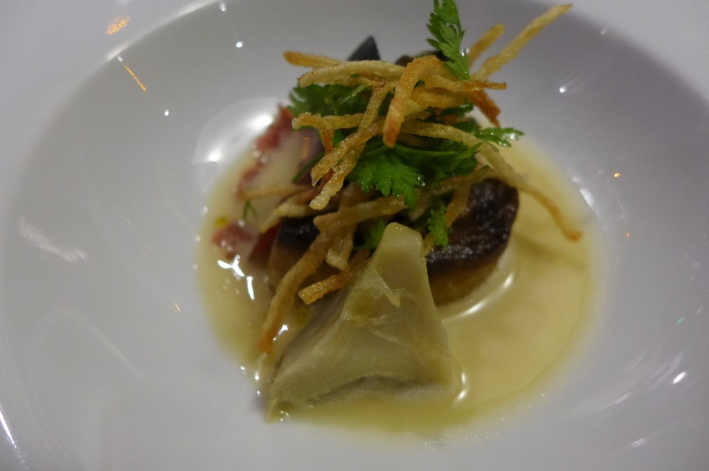 Foie gras chaud, moules, artichaut © GP