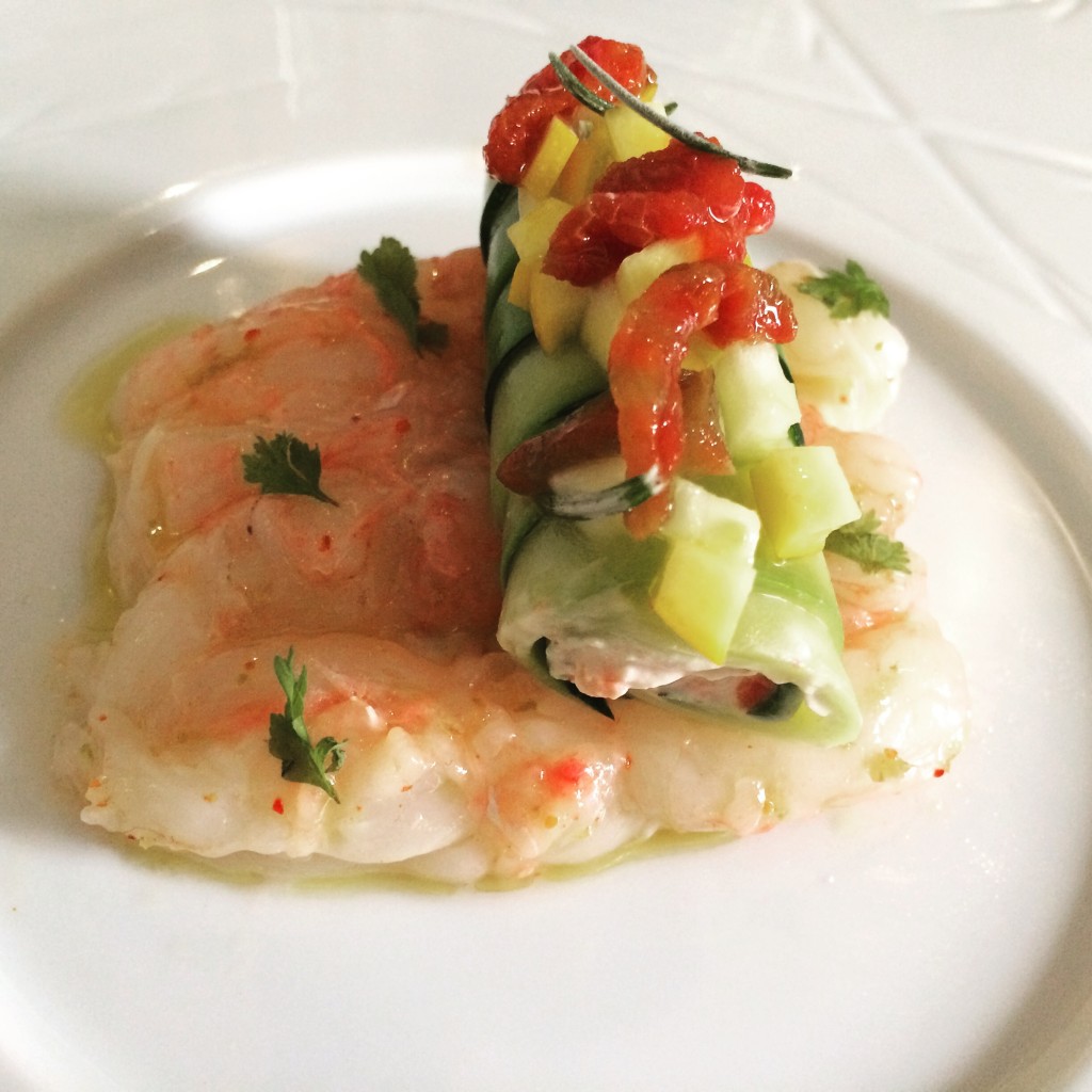 Langoustine marinée et courgette en cannelloni © GP