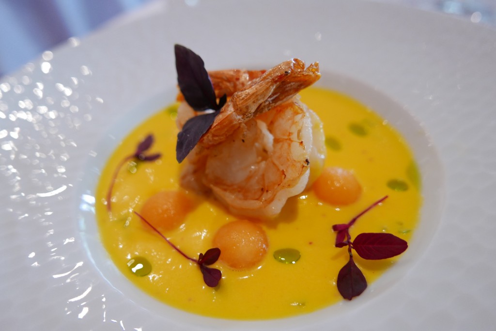 Gambas et gaspacho de melon © GP
