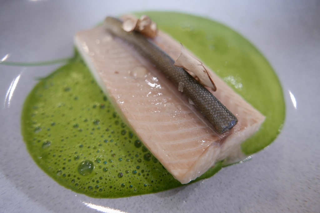 Omble chevalier, lait de champignons et sapin © GP