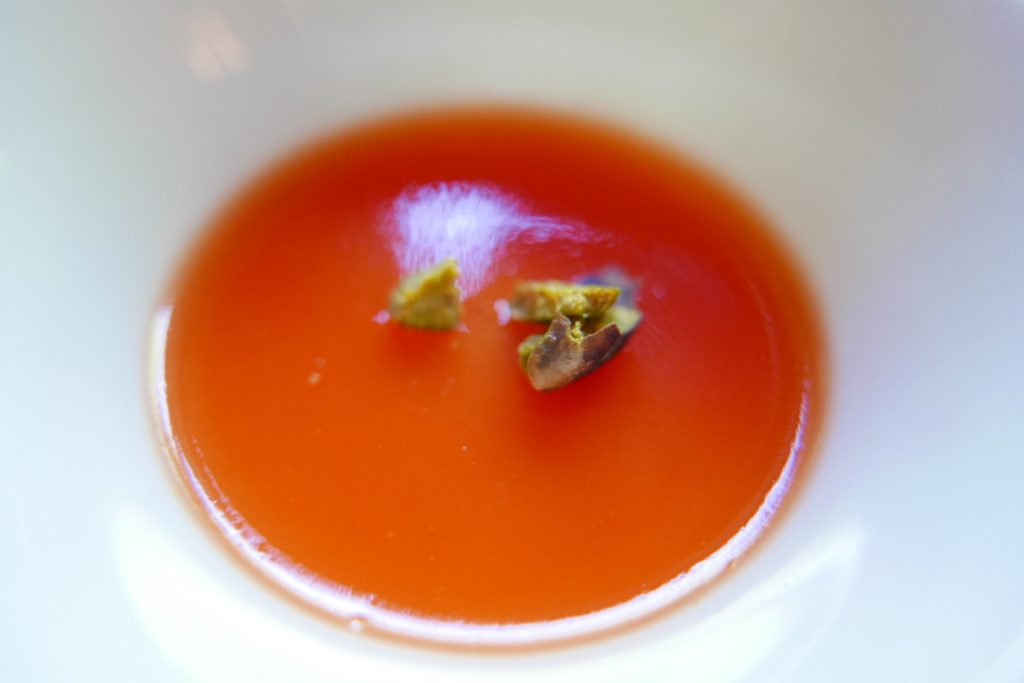 Crème citron, gelée d'orange sanguine et pistaches © GP