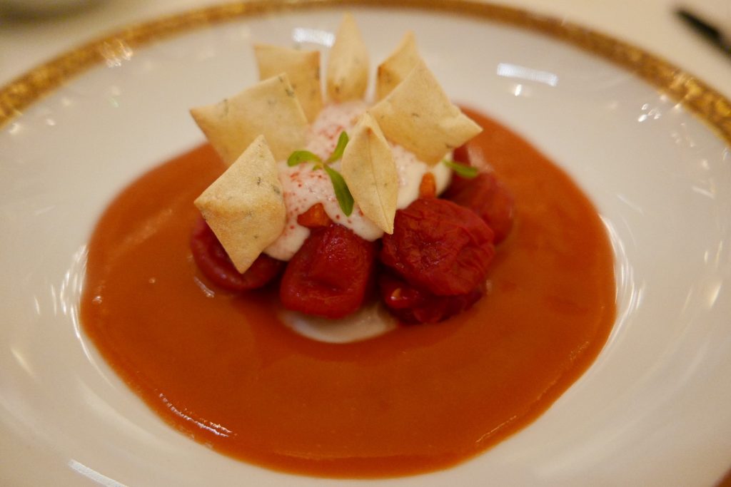 Tomate confite, framboise, burrata © GP