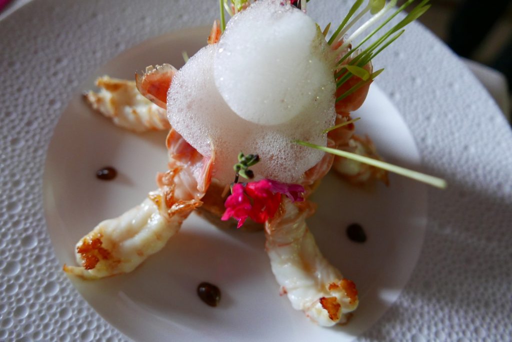 Langoustines et mousse de pomme rubinette © GP
