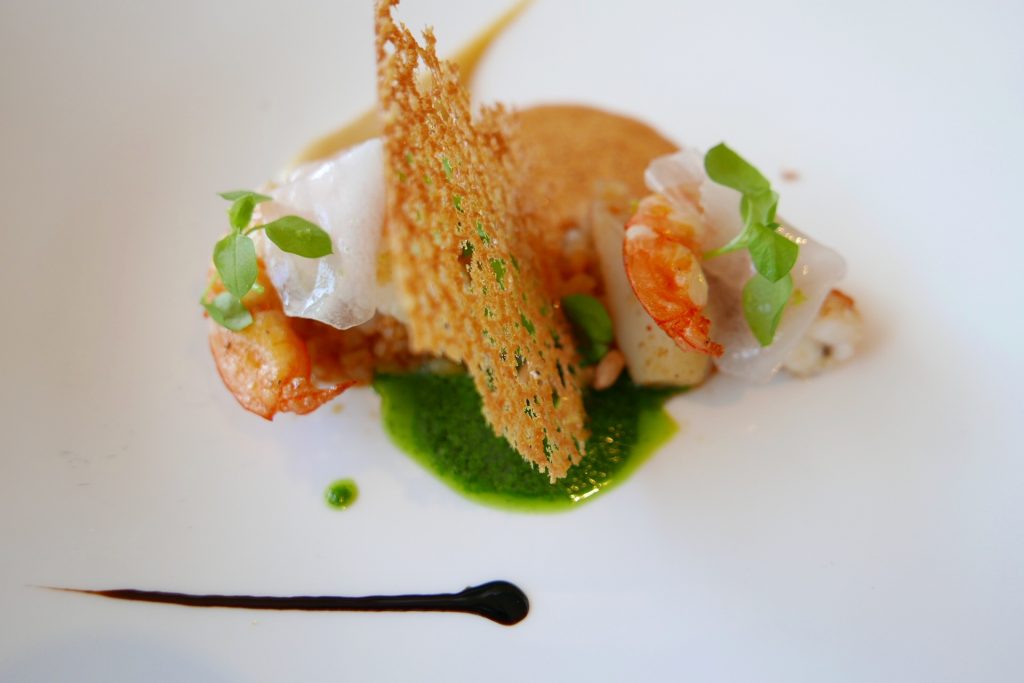 Crevettes, héliantis, saté © GP