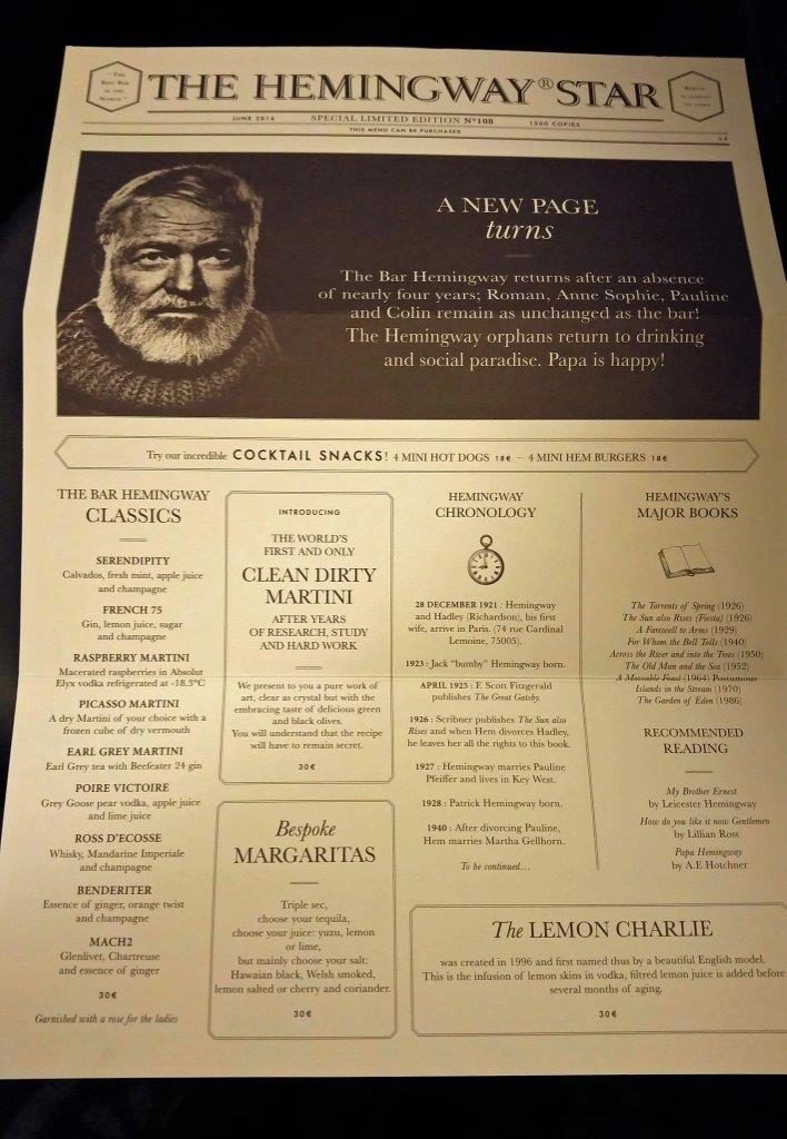 Le journal carte du bar © AA