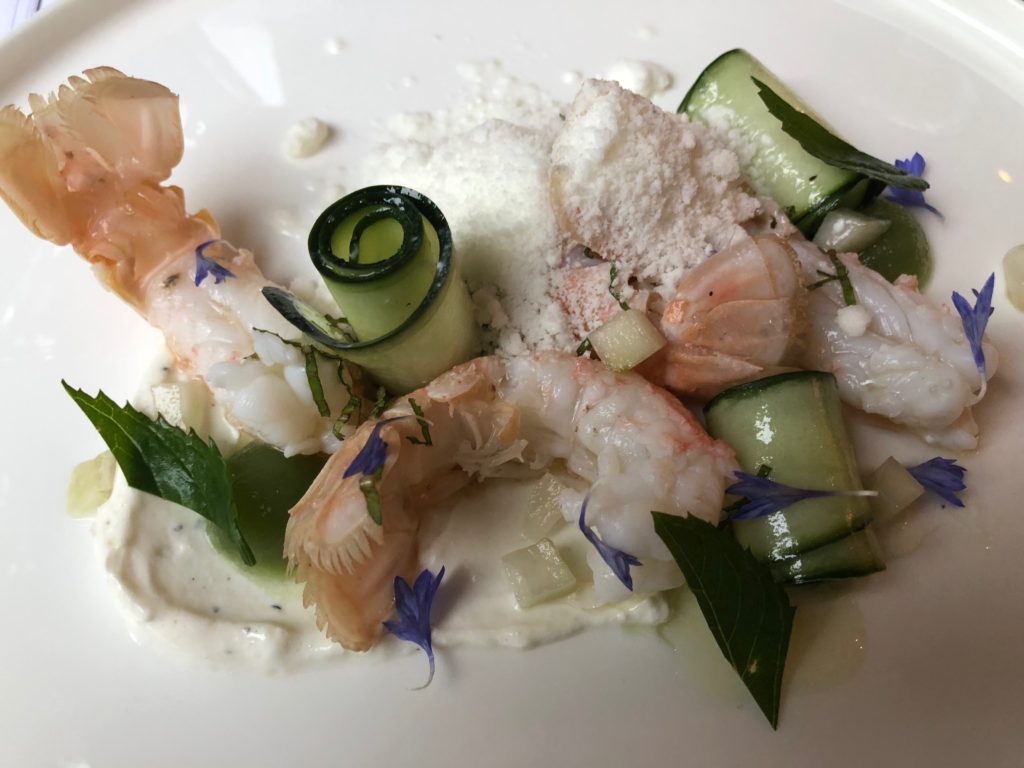 Langoustines, yaourt, concombre et menthe