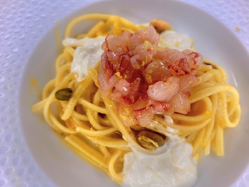 Linguine et tartare de gamberoni rossi © JFG